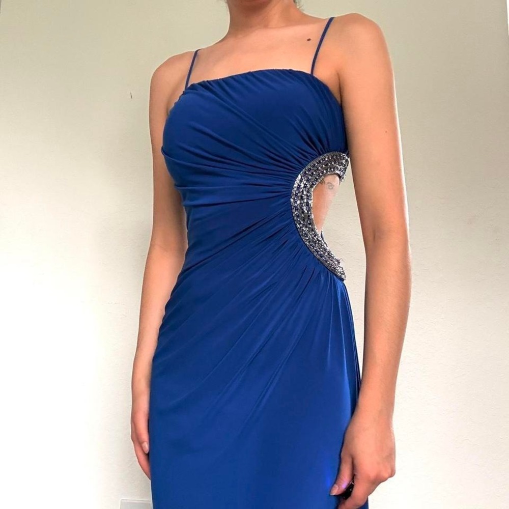 Y2K Cache Navy Blue Beaded Cutout Maxi Dress